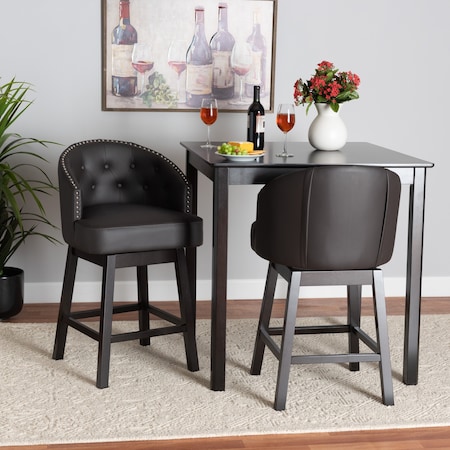 Baxton Studio Theron MidCentury Faux Leather Wood Swivel Counter Stool SetBrown2PC 225-2PC-12970-ZORO